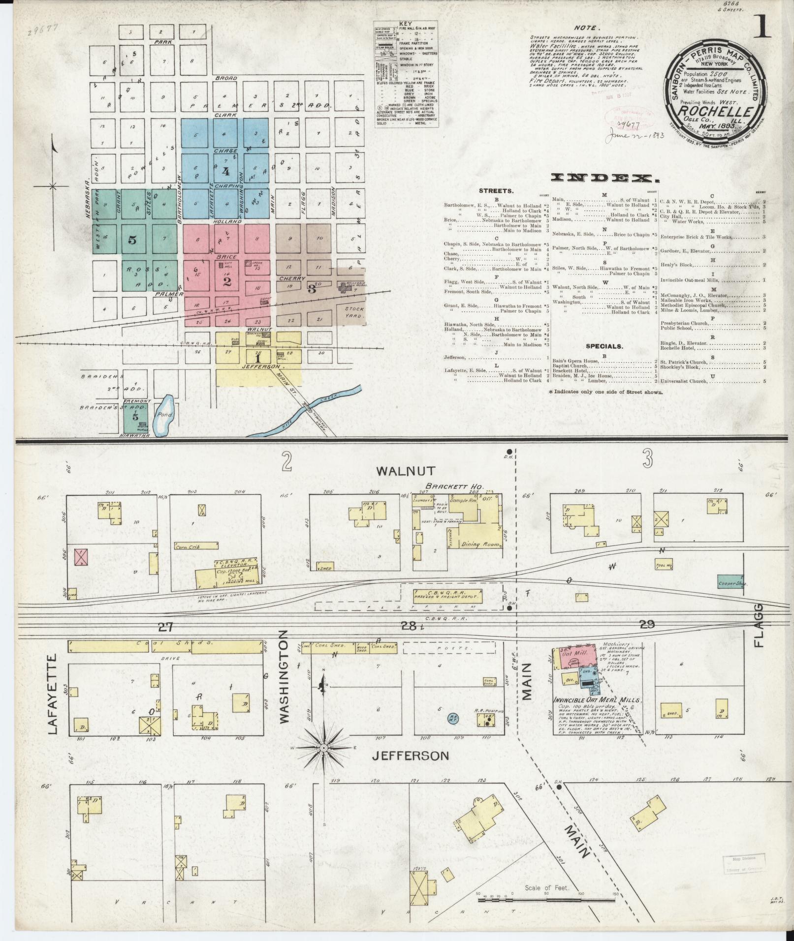 Sanborn Fire Insurance Map from Rochelle, Ogle County, Illinois (1893), Sheet #0001 - Historic Sanborn Fire Insurance Map Print, vintage old map wall art, antique decor, genealogy gift, Illinois Illinois map