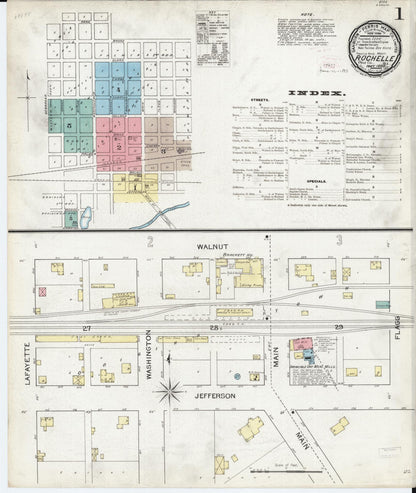Sanborn Fire Insurance Map from Rochelle, Ogle County, Illinois (1893), Sheet #0001 - Historic Sanborn Fire Insurance Map Print, vintage old map wall art, antique decor, genealogy gift, Illinois Illinois map