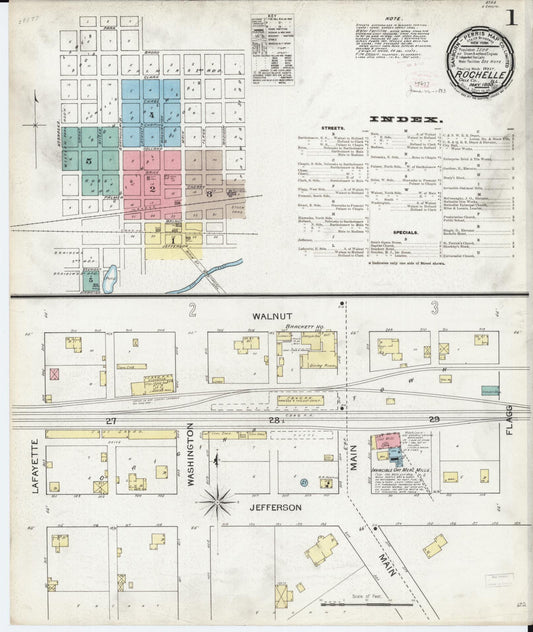 Sanborn Fire Insurance Map from Rochelle, Ogle County, Illinois (1893), Sheet #0001 - Historic Sanborn Fire Insurance Map Print, vintage old map wall art, antique decor, genealogy gift, Illinois Illinois map