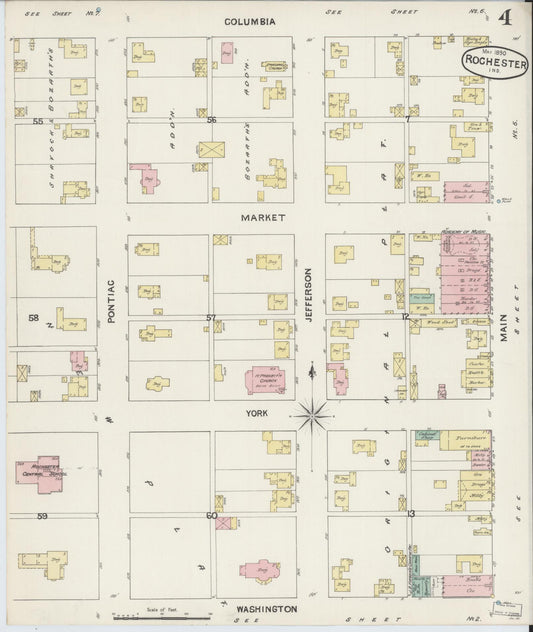 Sanborn Fire Insurance Map from Rochester, Fulton County, Indiana (1890), Sheet #0004 - Historic Sanborn Fire Insurance Map Print, vintage old map wall art, antique decor, genealogy gift, Indiana Indiana map