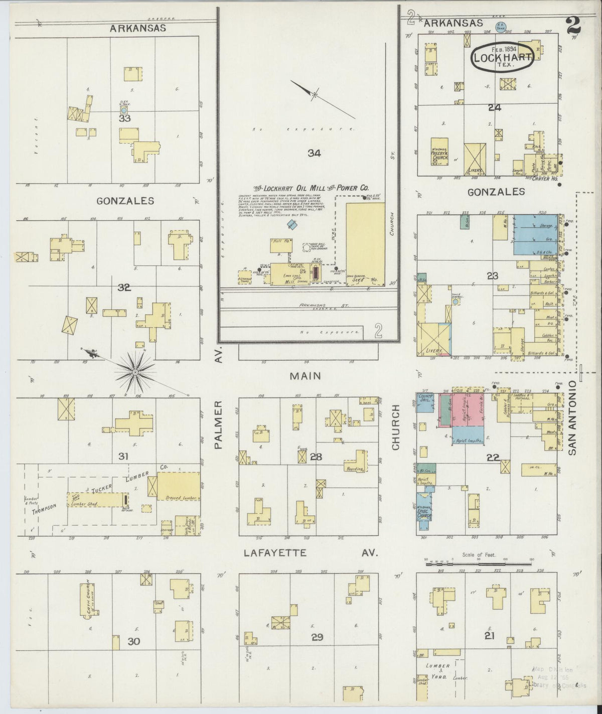 Sanborn Fire Insurance Map from Lockhart, Caldwell County, Texas (1894), Sheet #0002 - Complete Map Set gallery image, historic Sanborn map, vintage wall art, Texas Texas