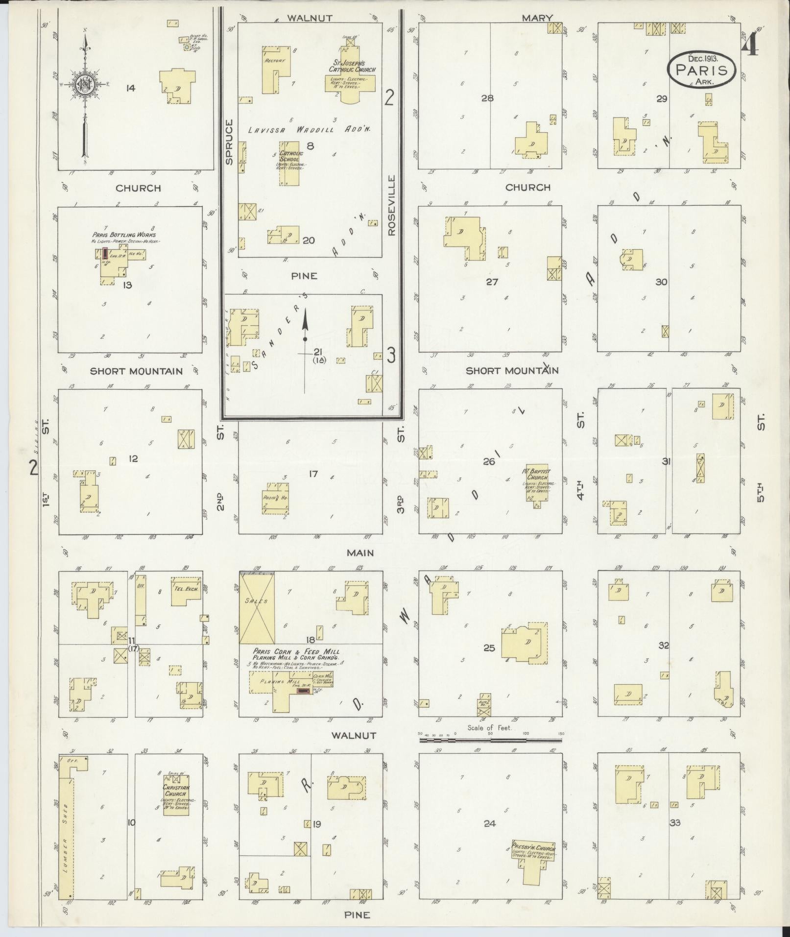 Sanborn Fire Insurance Map from Paris, Logan County, Arkansas (1913), Sheet #0004 - Historic Sanborn Fire Insurance Map Print, vintage old map wall art, antique decor, genealogy gift, Arkansas Arkansas map