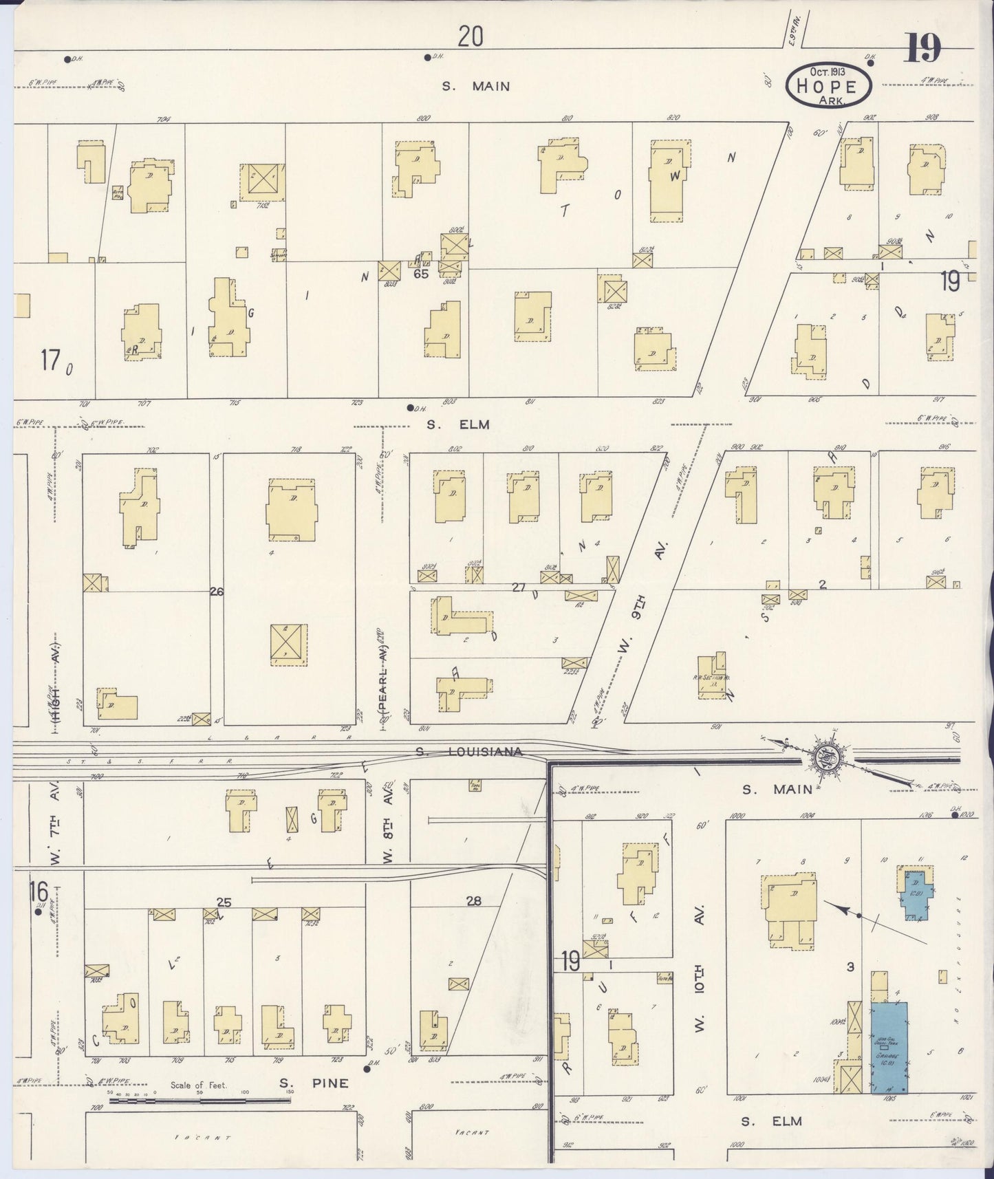 Sanborn Fire Insurance Map from Hope, Hempstead County, Arkansas (1913), Sheet #0019 - Complete Map Set gallery image, historic Sanborn map, vintage wall art, Arkansas Arkansas