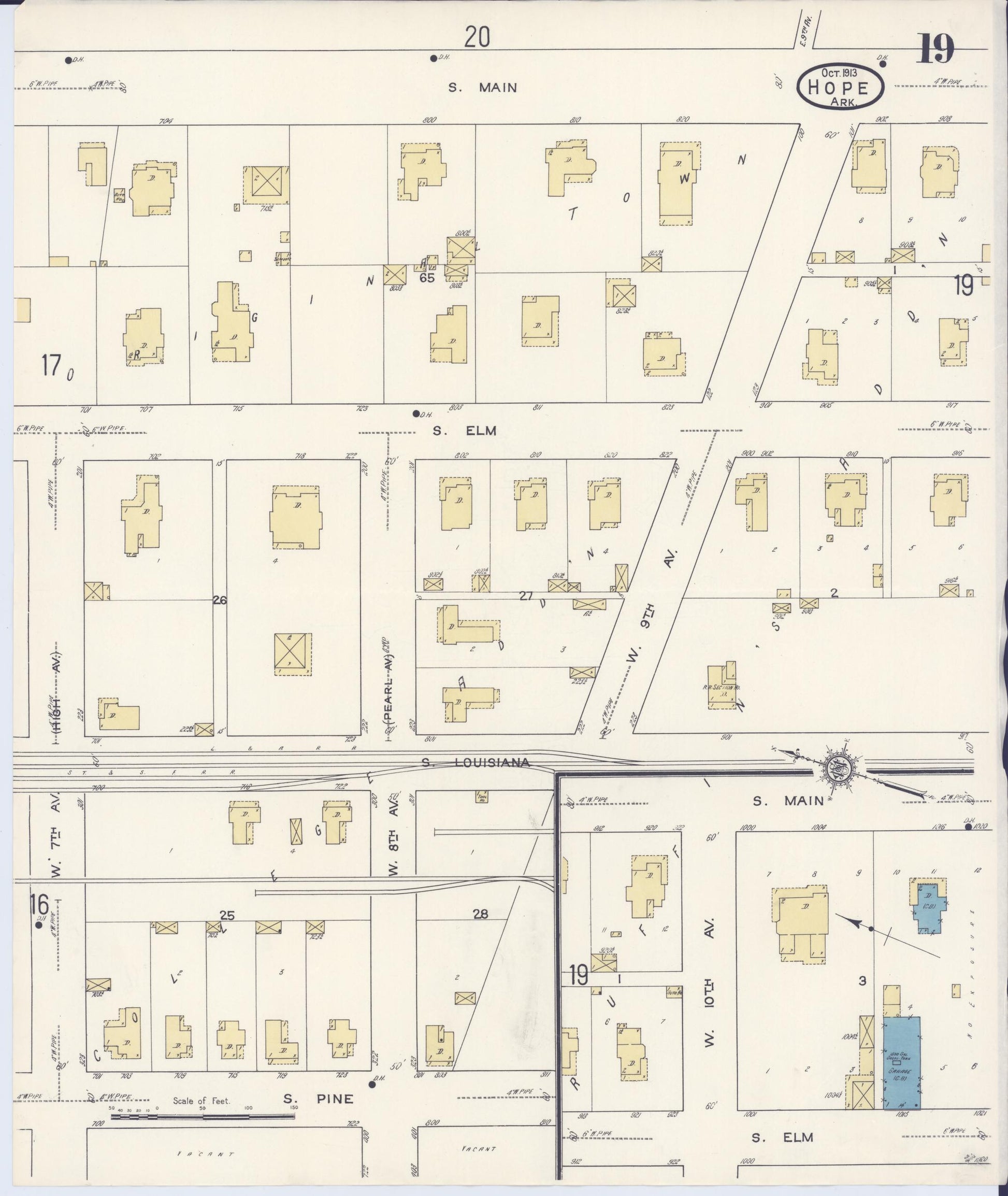 Sanborn Fire Insurance Map from Hope, Hempstead County, Arkansas (1913), Sheet #0019 - Complete Map Set gallery image, historic Sanborn map, vintage wall art, Arkansas Arkansas