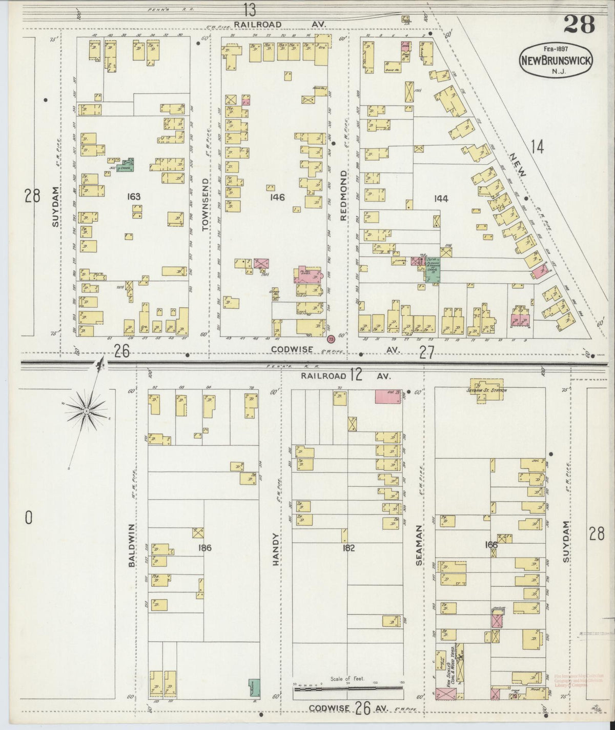 Sanborn Fire Insurance Map from New Brunswick, Middlesex County, New Jersey (1897), Sheet #0028 - Complete Map Set gallery image, historic Sanborn map, vintage wall art, New Jersey New Jersey