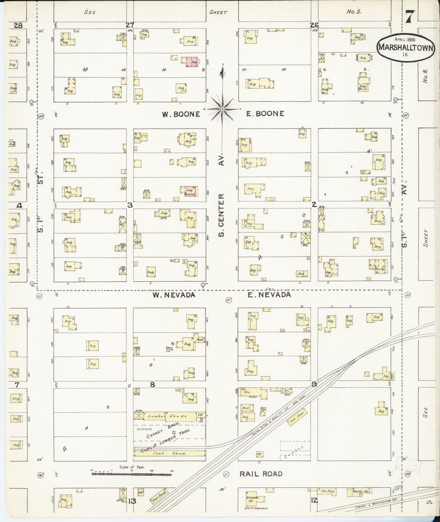 Sanborn Fire Insurance Map from Marshalltown, Marshall County, Iowa (1888), Sheet #0007 - Historic Sanborn Fire Insurance Map Print