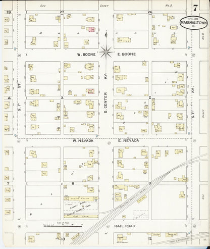 Sanborn Fire Insurance Map from Marshalltown, Marshall County, Iowa (1888), Sheet #0007 - Historic Sanborn Fire Insurance Map Print