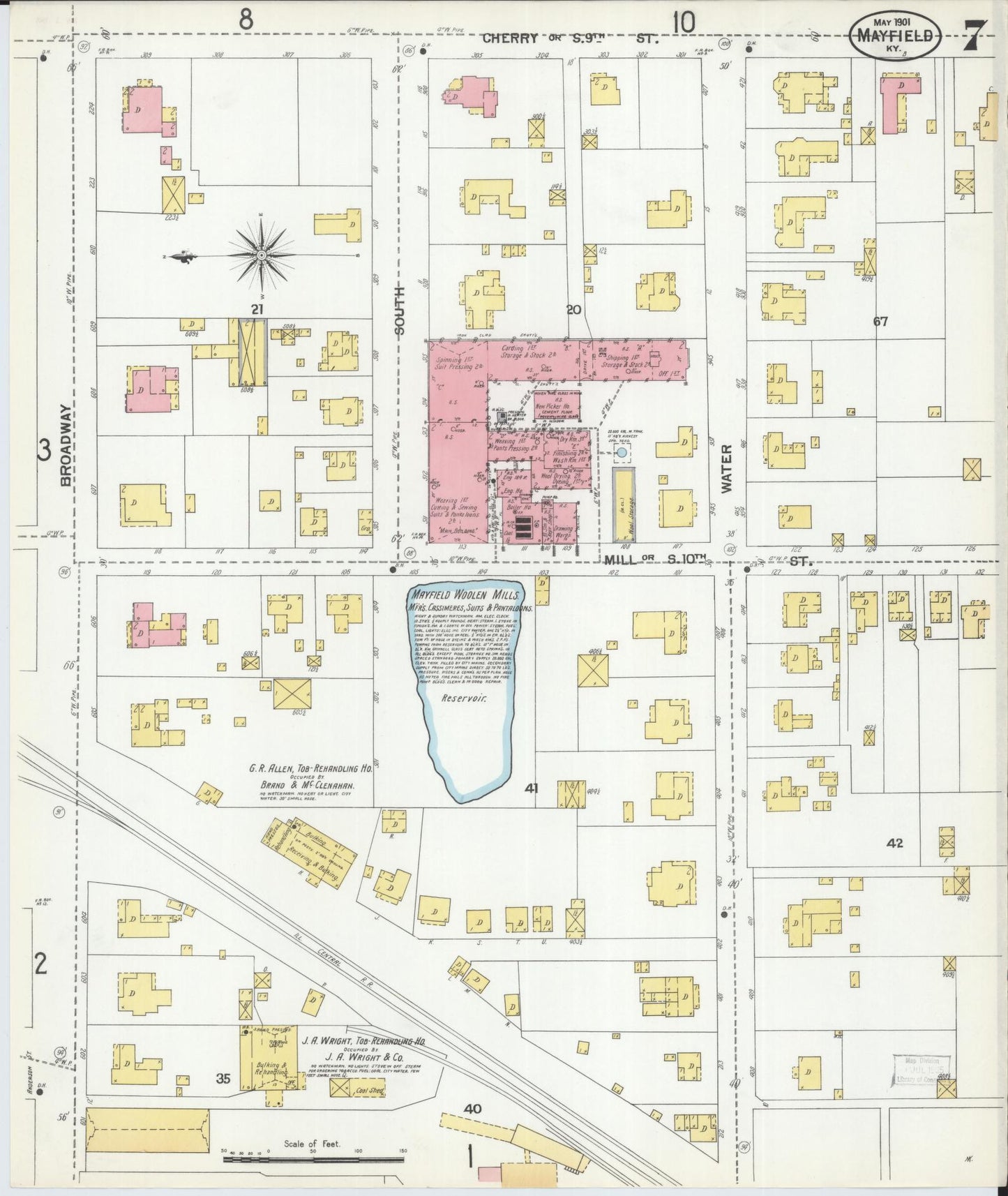 Sanborn Fire Insurance Map from Mayfield, Graves County, Kentucky (1901), Sheet #0007 - Complete Map Set gallery image, historic Sanborn map, vintage wall art, Kentucky Kentucky