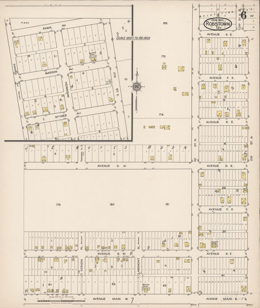 Sanborn Fire Insurance Map from Robstown, Nueces County, Texas (1922), Sheet #0006 - Historic Sanborn Fire Insurance Map Print, vintage old map wall art, antique decor, genealogy gift, Texas Texas map