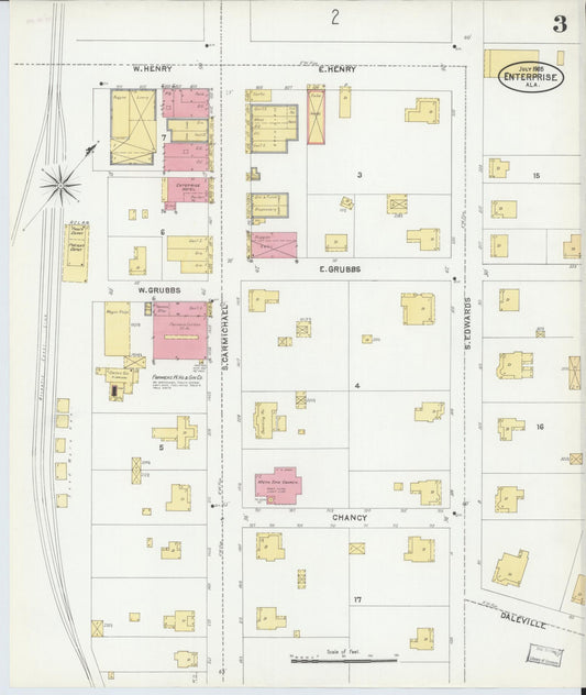 Sanborn Fire Insurance Map from Enterprise, Coffee County, Alabama (1905), Sheet #0003 - Historic Sanborn Fire Insurance Map Print, vintage old map wall art, antique decor, genealogy gift, Alabama Alabama map
