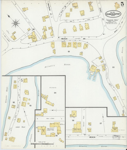 Sanborn Fire Insurance Map from Kennebunkport, York County, Maine (1901), Sheet #0005 - Historic Sanborn Fire Insurance Map Print, vintage old map wall art, antique decor, genealogy gift, Maine Maine map