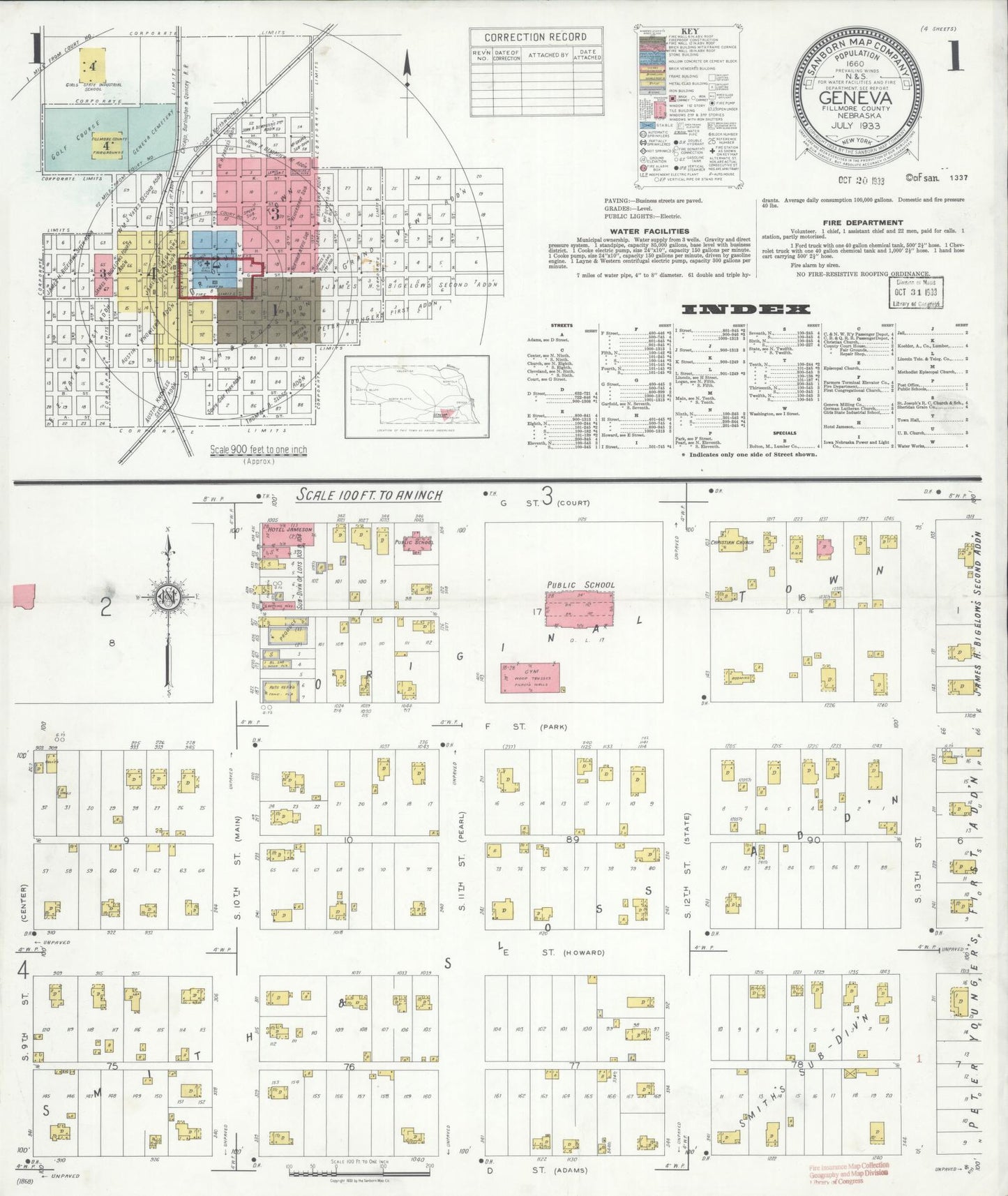 Sanborn Fire Insurance Map from Geneva, Fillmore County, Nebraska (1933), Sheet #0001 - Complete Map Set gallery image, historic Sanborn map, vintage wall art, Nebraska Nebraska