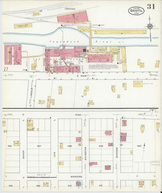 Sanborn Fire Insurance Map from Bristol, Hartford County, Connecticut (1916), Sheet #0031 - Historic Sanborn Fire Insurance Map Print, vintage old map wall art, antique decor, genealogy gift, Connecticut Connecticut map