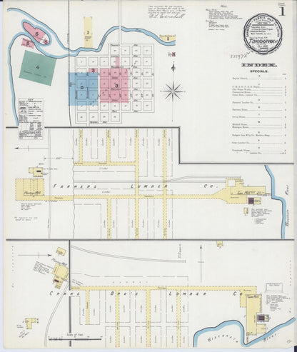 Sanborn Fire Insurance Map from Tomahawk, Lincoln County, Wisconsin (1892), Sheet #0001 - Complete Map Set gallery image, historic Sanborn map, vintage wall art, Wisconsin Wisconsin