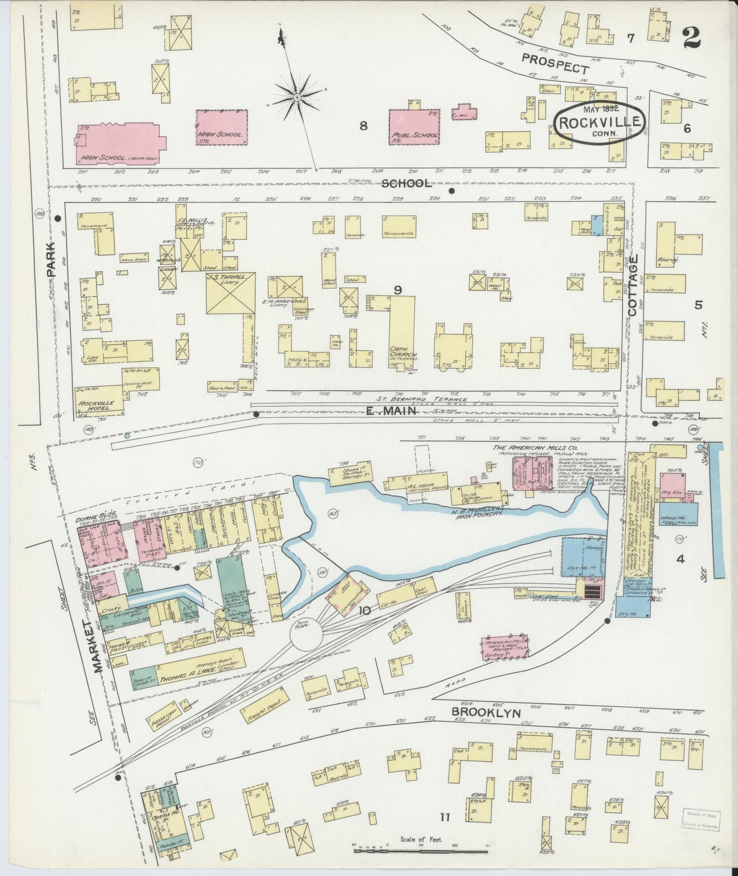 Sanborn Fire Insurance Map from Rockville, Tolland County, Connecticut (1892), Sheet #0002 - Complete Map Set gallery image, historic Sanborn map, vintage wall art, Connecticut Connecticut