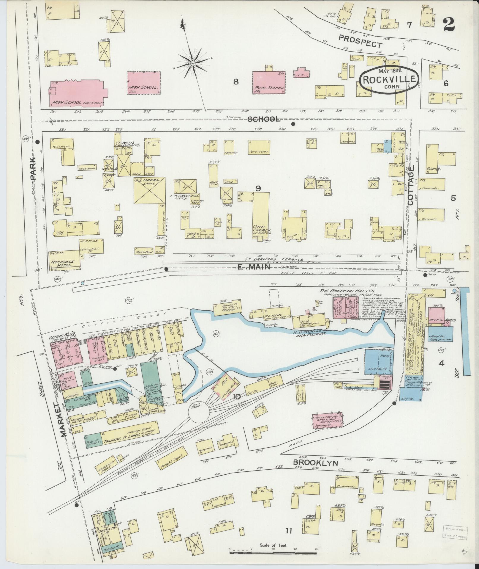 Sanborn Fire Insurance Map from Rockville, Tolland County, Connecticut (1892), Sheet #0002 - Complete Map Set gallery image, historic Sanborn map, vintage wall art, Connecticut Connecticut