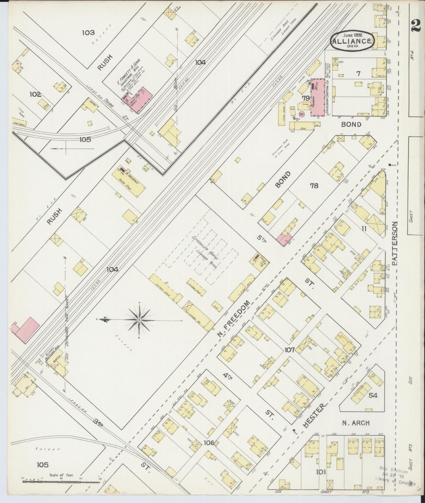 Sanborn Fire Insurance Map from Alliance, Stark County, Ohio (1892), Sheet #0002 - Historic Sanborn Fire Insurance Map Print, vintage old map wall art, antique decor, genealogy gift, Ohio Ohio map