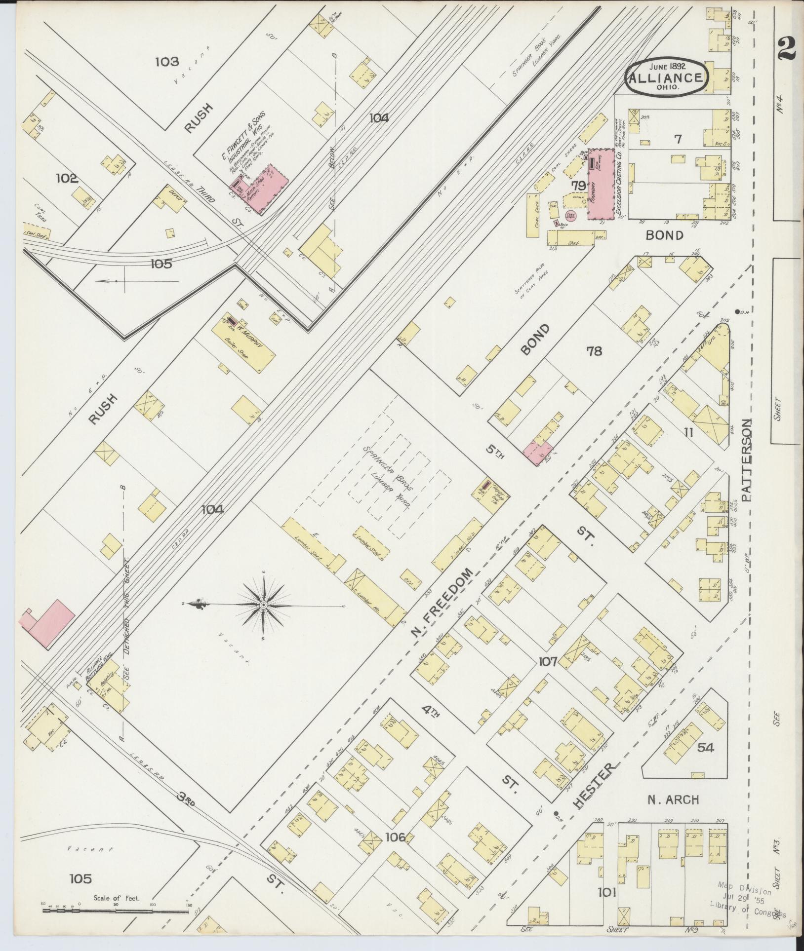 Sanborn Fire Insurance Map from Alliance, Stark County, Ohio (1892), Sheet #0002 - Historic Sanborn Fire Insurance Map Print, vintage old map wall art, antique decor, genealogy gift, Ohio Ohio map