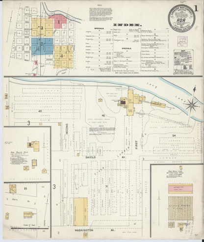 Sanborn Fire Insurance Map from Ada, Norman County, Minnesota (1904), Sheet #0001 - Historic Sanborn Fire Insurance Map Print, vintage old map wall art, antique decor, genealogy gift, Minnesota Minnesota map