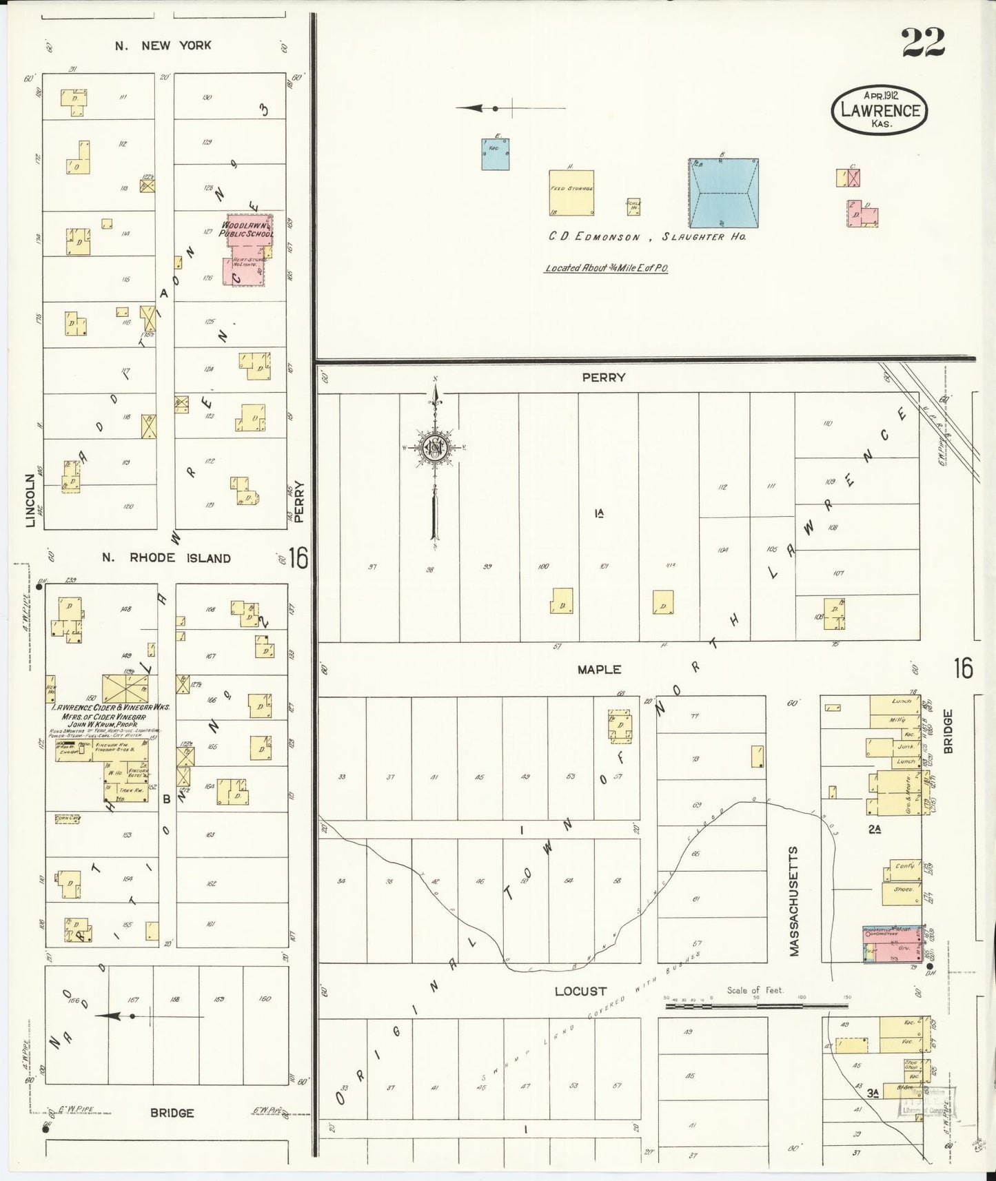 Sanborn Fire Insurance Map from Lawrence, Douglas County, Kansas (1912), Sheet #0022 - Complete Map Set gallery image, historic Sanborn map, vintage wall art, Kansas Kansas