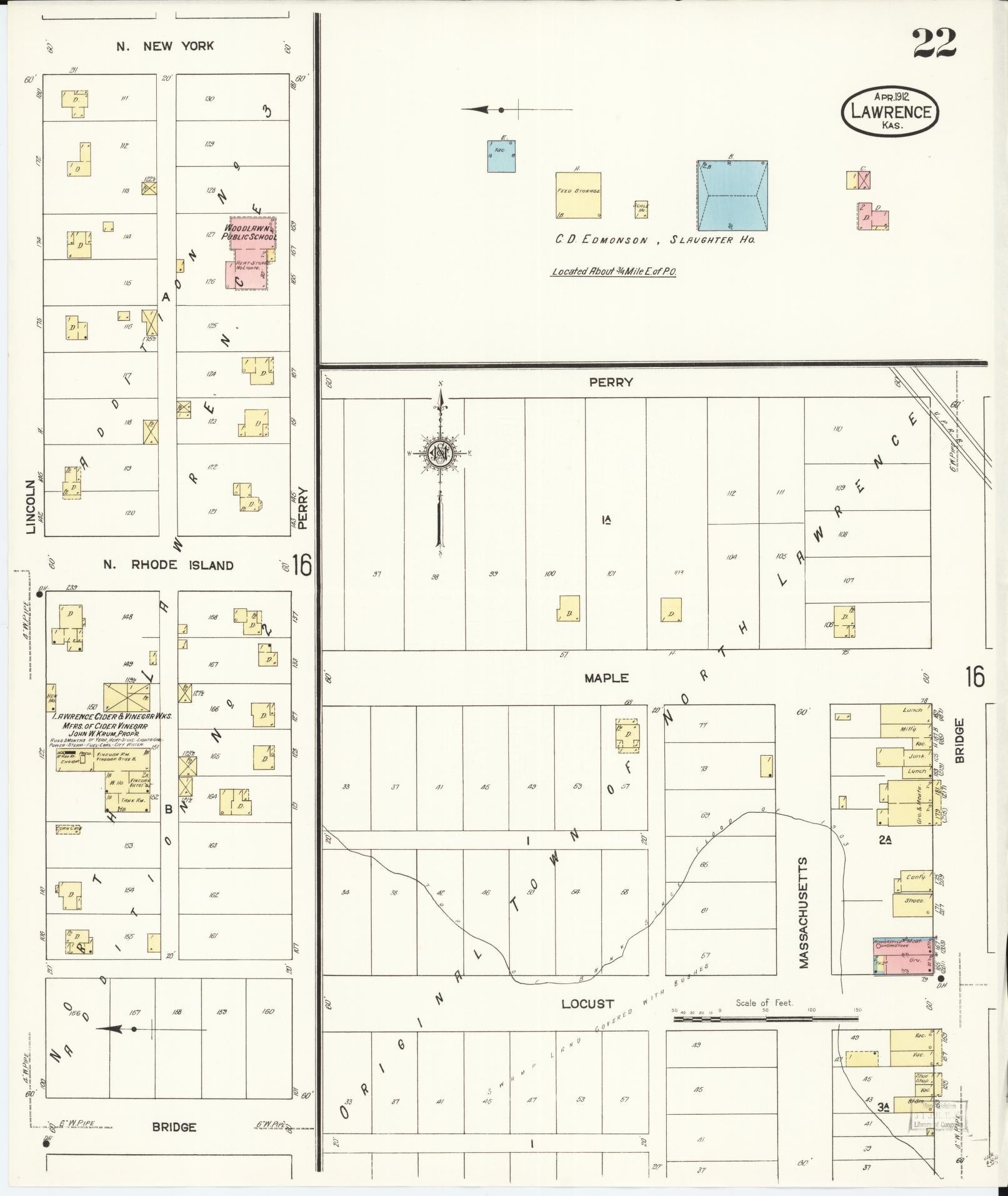 Sanborn Fire Insurance Map from Lawrence, Douglas County, Kansas (1912), Sheet #0022 - Complete Map Set gallery image, historic Sanborn map, vintage wall art, Kansas Kansas