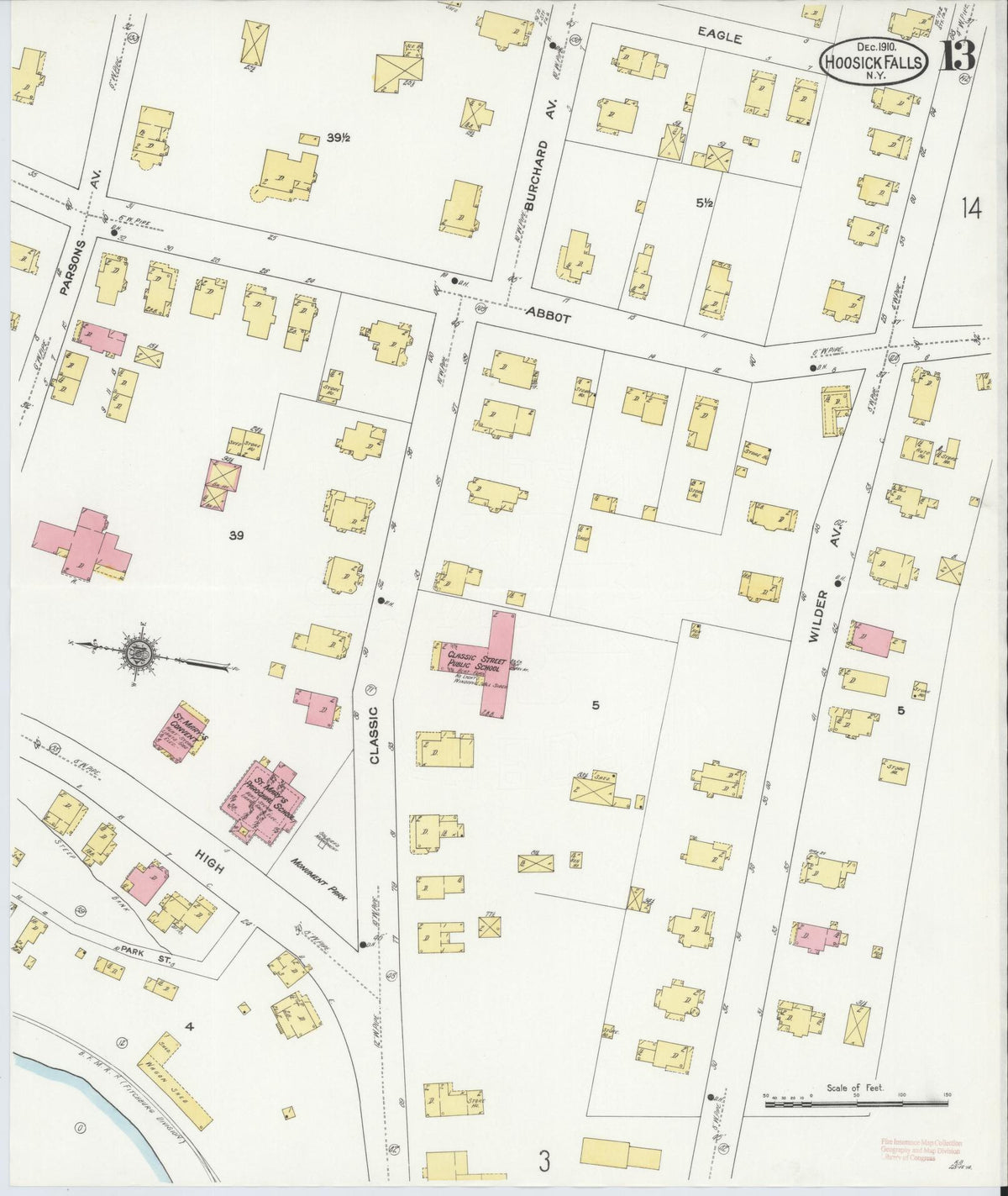 Sanborn Fire Insurance Map from Hoosick Falls, Rensselaer County, New York (1910), Sheet #0013 - Complete Map Set gallery image, historic Sanborn map, vintage wall art, New York New York