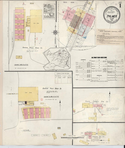Sanborn Fire Insurance Map from Palmer, Ellis County, Texas (1936), Sheet #0001 - Historic Sanborn Fire Insurance Map Print, vintage old map wall art, antique decor, genealogy gift, Texas Texas map