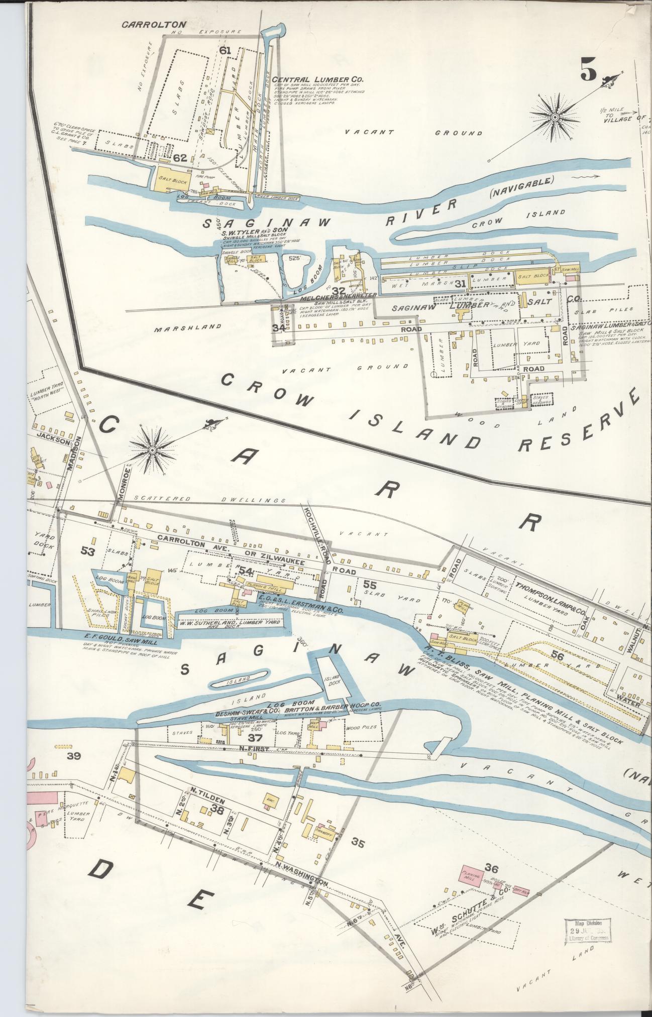 Sanborn Fire Insurance Map from Saginaw, Saginaw County, Michigan (1895), Sheet #0005 - Historic Sanborn Fire Insurance Map Print, vintage old map wall art, antique decor, genealogy gift, Michigan Michigan map