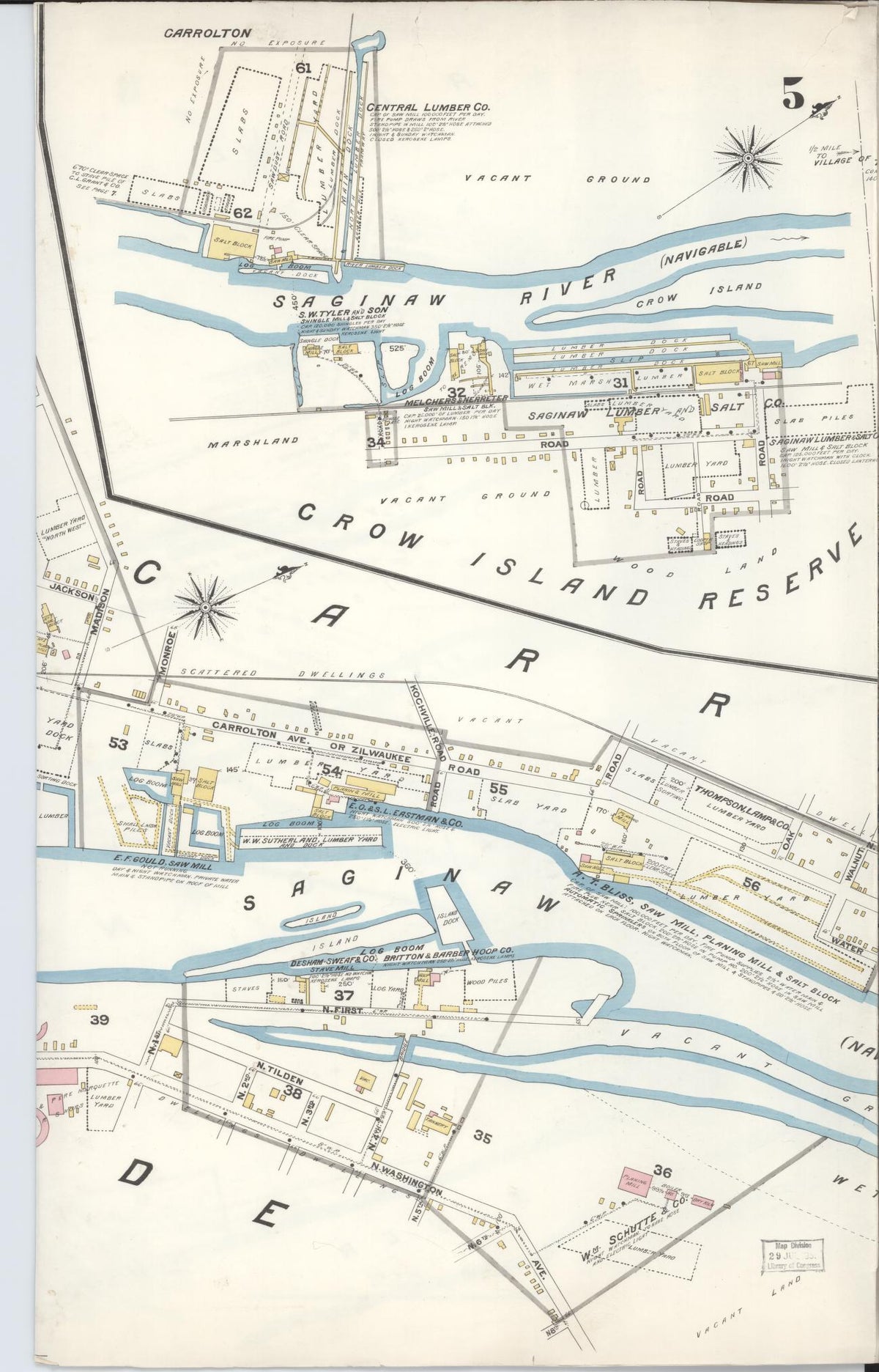 Sanborn Fire Insurance Map from Saginaw, Saginaw County, Michigan (1895), Sheet #0005 - Historic Sanborn Fire Insurance Map Print, vintage old map wall art, antique decor, genealogy gift, Michigan Michigan map