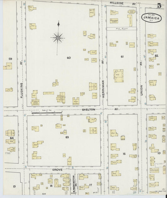 Sanborn Fire Insurance Map from Jamaica, Queens County, New York (1891), Sheet #0005 - Historic Sanborn Fire Insurance Map Print, vintage old map wall art, antique decor, genealogy gift, New York New York map