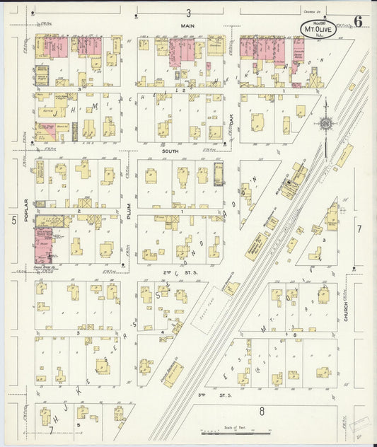 Sanborn Fire Insurance Map from Mount Olive, Macoupin County, Illinois (1910), Sheet #0006 - Historic Sanborn Fire Insurance Map Print, vintage old map wall art, antique decor, genealogy gift, Illinois Illinois map
