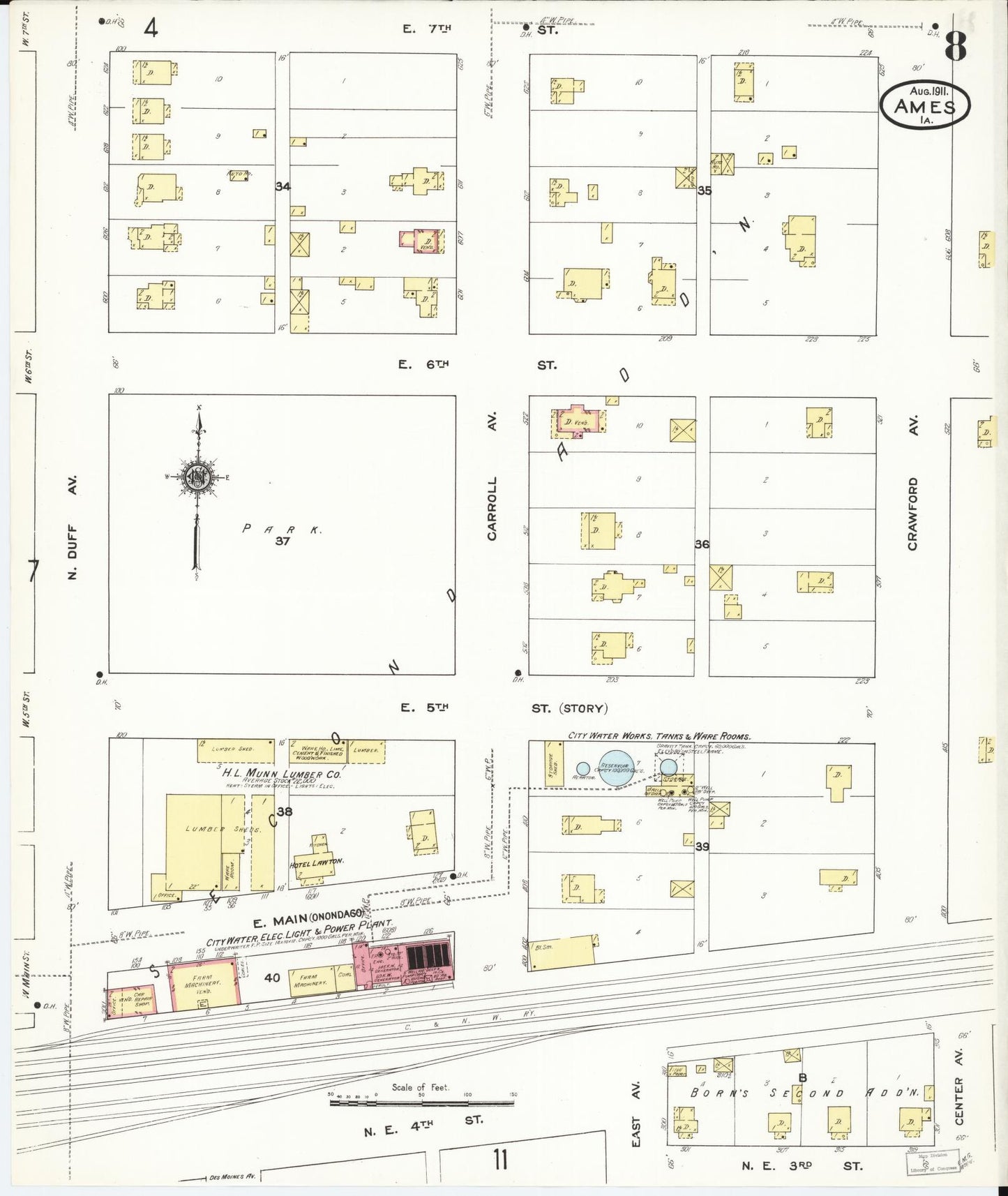 Sanborn Fire Insurance Map from Ames, Story County, Iowa (1911), Sheet #0008 - Historic Sanborn Fire Insurance Map Print, vintage old map wall art