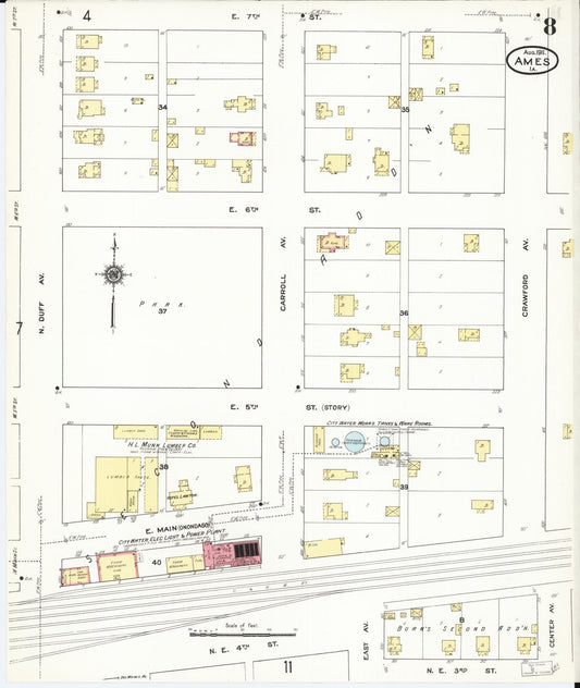 Sanborn Fire Insurance Map from Ames, Story County, Iowa (1911), Sheet #0008 - Historic Sanborn Fire Insurance Map Print, vintage old map wall art