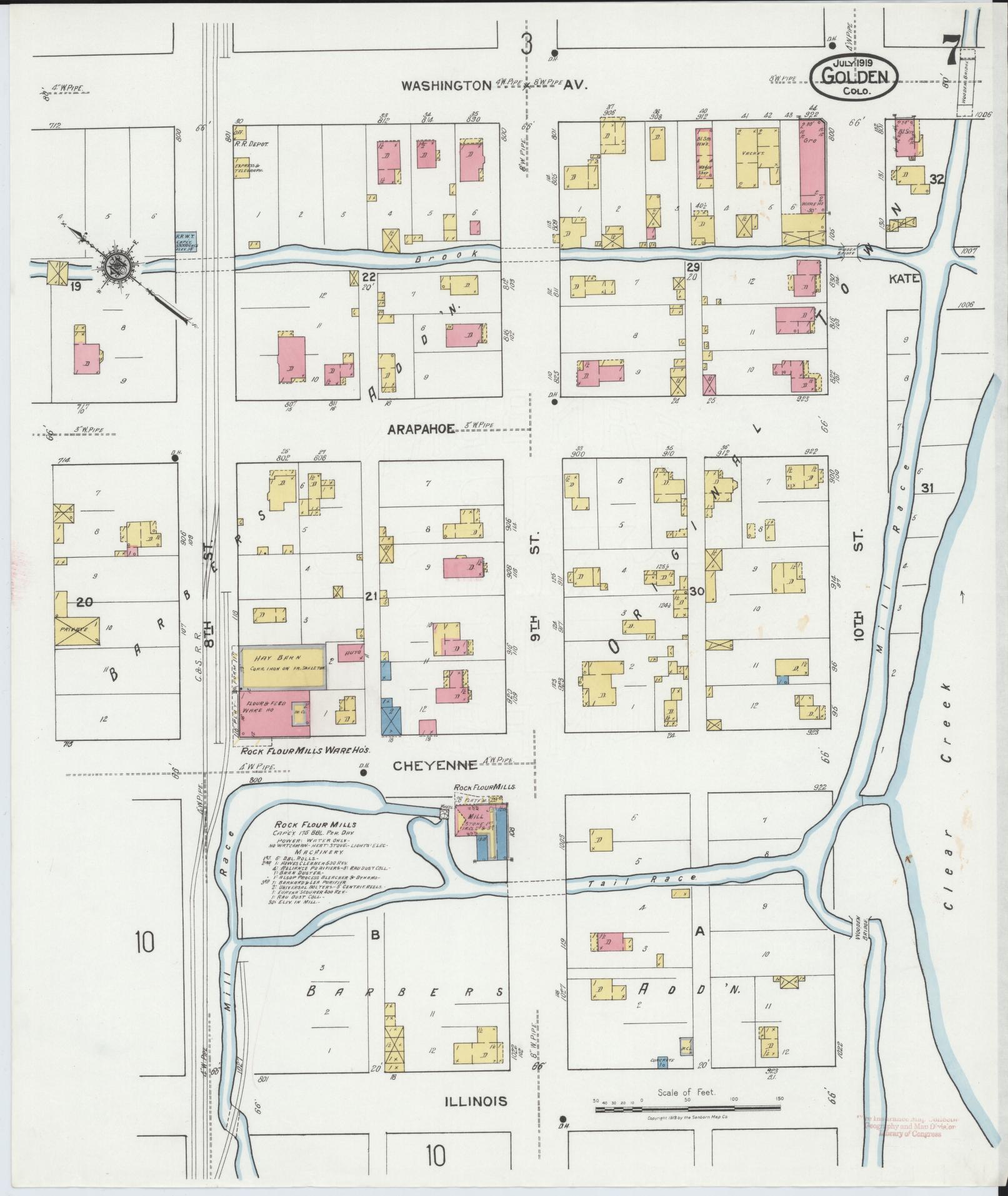 Sanborn Fire Insurance Map from Golden, Jefferson County, Colorado (1919), Sheet #0007 - Historic Sanborn Fire Insurance Map Print, vintage old map wall art, antique decor, genealogy gift, Colorado Colorado map