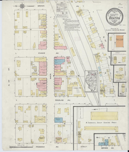Sanborn Fire Insurance Map from Ashton, Lee County, Illinois (1914), Sheet #0001 - Historic Sanborn Fire Insurance Map Print, vintage old map wall art, antique decor, genealogy gift, Illinois Illinois map