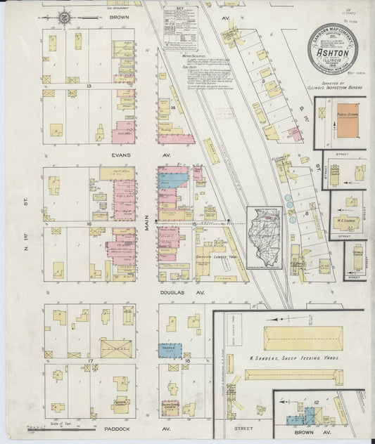 Sanborn Fire Insurance Map from Ashton, Lee County, Illinois (1914), Sheet #0001 - Historic Sanborn Fire Insurance Map Print, vintage old map wall art, antique decor, genealogy gift, Illinois Illinois map