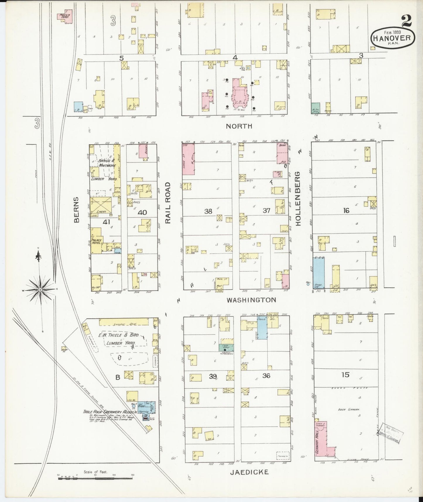 Sanborn Fire Insurance Map from Hanover, Washington County, Kansas (1893), Sheet #0002 - Complete Map Set gallery image, historic Sanborn map, vintage wall art, Kansas Kansas