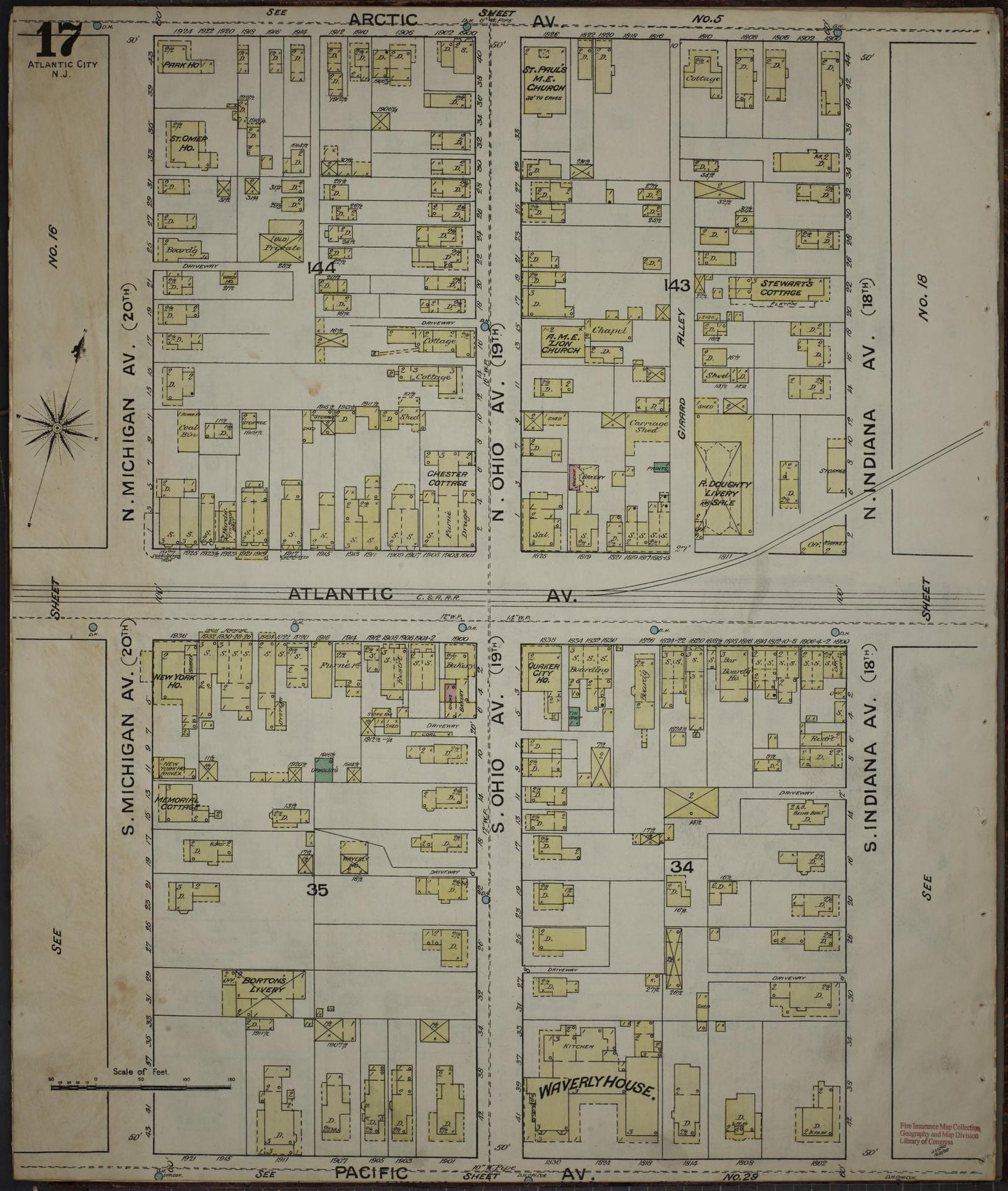Sanborn Fire Insurance Map from Atlantic City, Atlantic County, New Jersey (1886), Sheet #0017 - Complete Map Set gallery image, historic Sanborn map, vintage wall art, New Jersey New Jersey