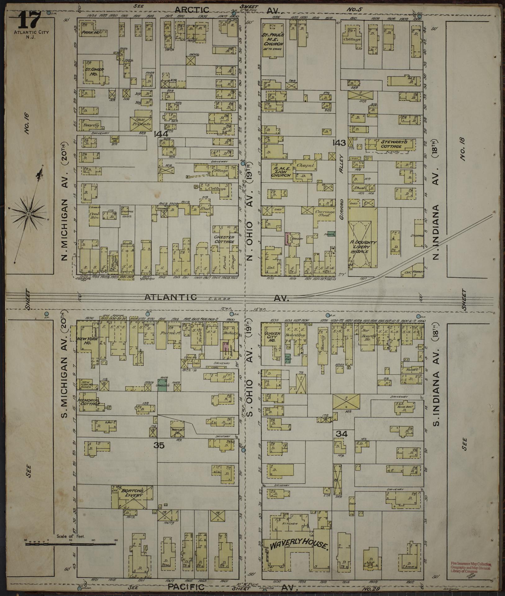 Sanborn Fire Insurance Map from Atlantic City, Atlantic County, New Jersey (1886), Sheet #0017 - Complete Map Set gallery image, historic Sanborn map, vintage wall art, New Jersey New Jersey