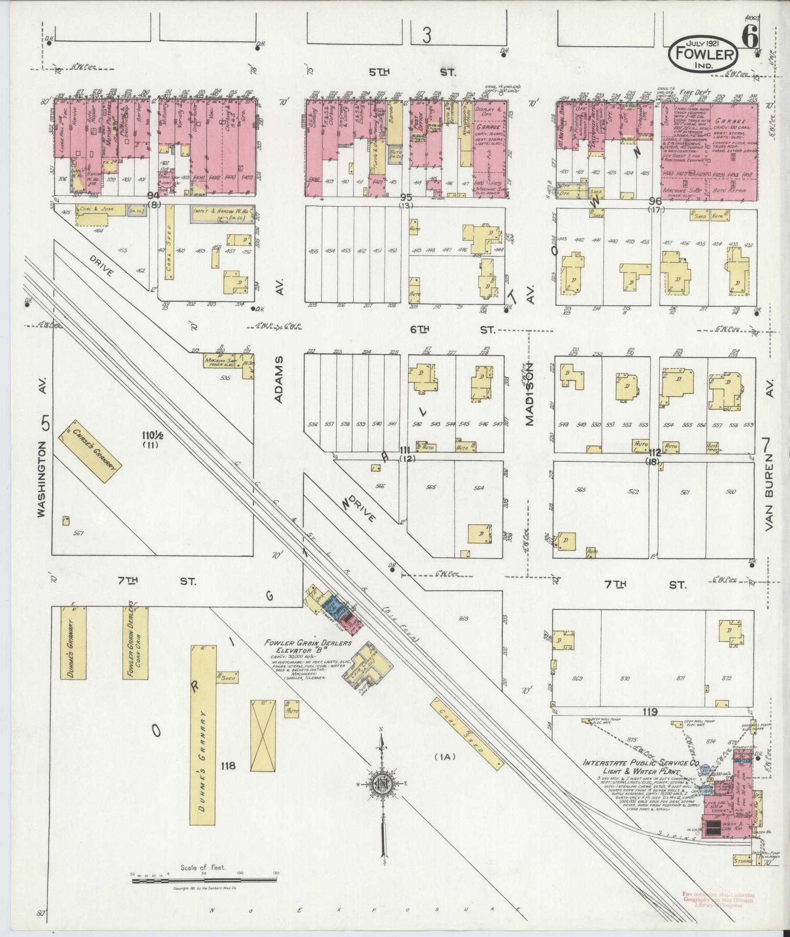 Sanborn Fire Insurance Map from Fowler, Benton County, Indiana (1921), Sheet #0006 - Complete Map Set gallery image, historic Sanborn map, vintage wall art, Indiana Indiana
