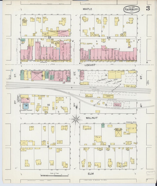 Sanborn Fire Insurance Map from Fairbury, Livingston County, Illinois (1892), Sheet #0003 - Historic Sanborn Fire Insurance Map Print, vintage old map wall art, antique decor, genealogy gift, Illinois Illinois map