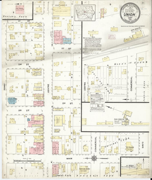 Sanborn Fire Insurance Map from Union, Hardin County, Iowa (1914), Sheet #0001 - Historic Sanborn Fire Insurance Map Print, vintage old map wall art