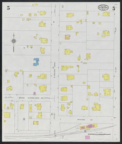 Sanborn Fire Insurance Map from Auburn, Lee County, Alabama (1928), Sheet #0005 - Complete Map Set gallery image, historic Sanborn map, vintage wall art, Alabama Alabama