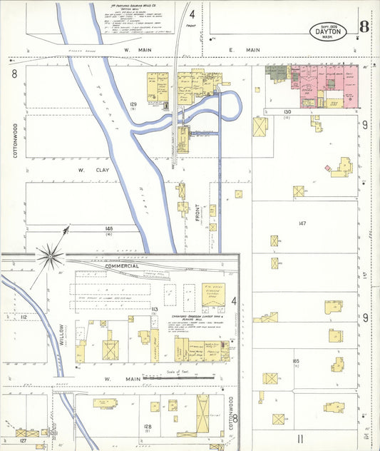 Sanborn Fire Insurance Map from Dayton, Columbia County, Washington (1909), Sheet #0008 - Historic Sanborn Fire Insurance Map Print, vintage old map wall art, antique decor, genealogy gift, Washington Washington map