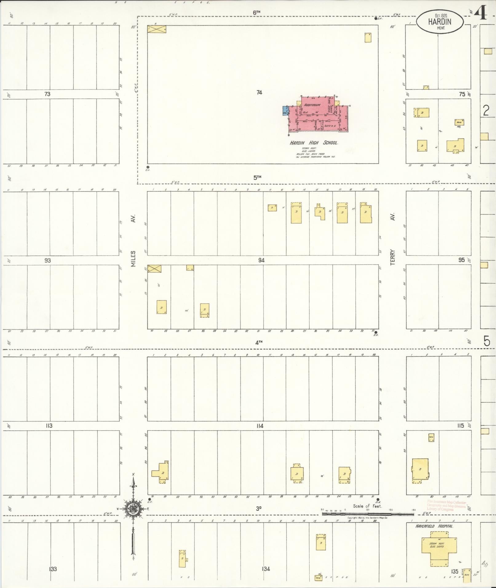 Sanborn Fire Insurance Map from Hardin, Big Horn County, Montana (1920), Sheet #0004 - Historic Sanborn Fire Insurance Map Print, vintage old map wall art, antique decor, genealogy gift, Montana Montana map