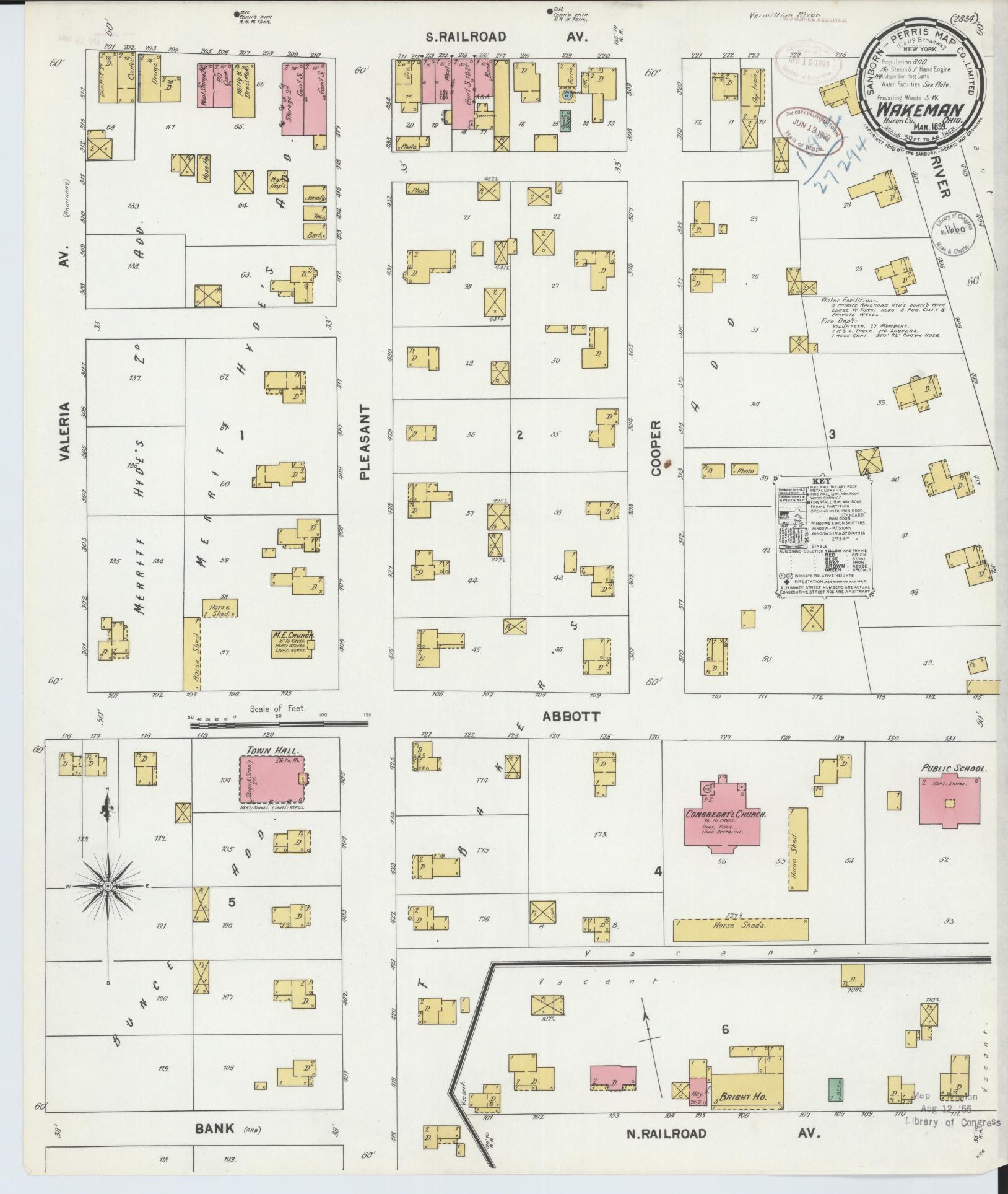 Sanborn Fire Insurance Map from Wakeman, Huron County, Ohio (1899), Sheet #0001 - Historic Sanborn Fire Insurance Map Print, vintage old map wall art, antique decor, genealogy gift, Ohio Ohio map