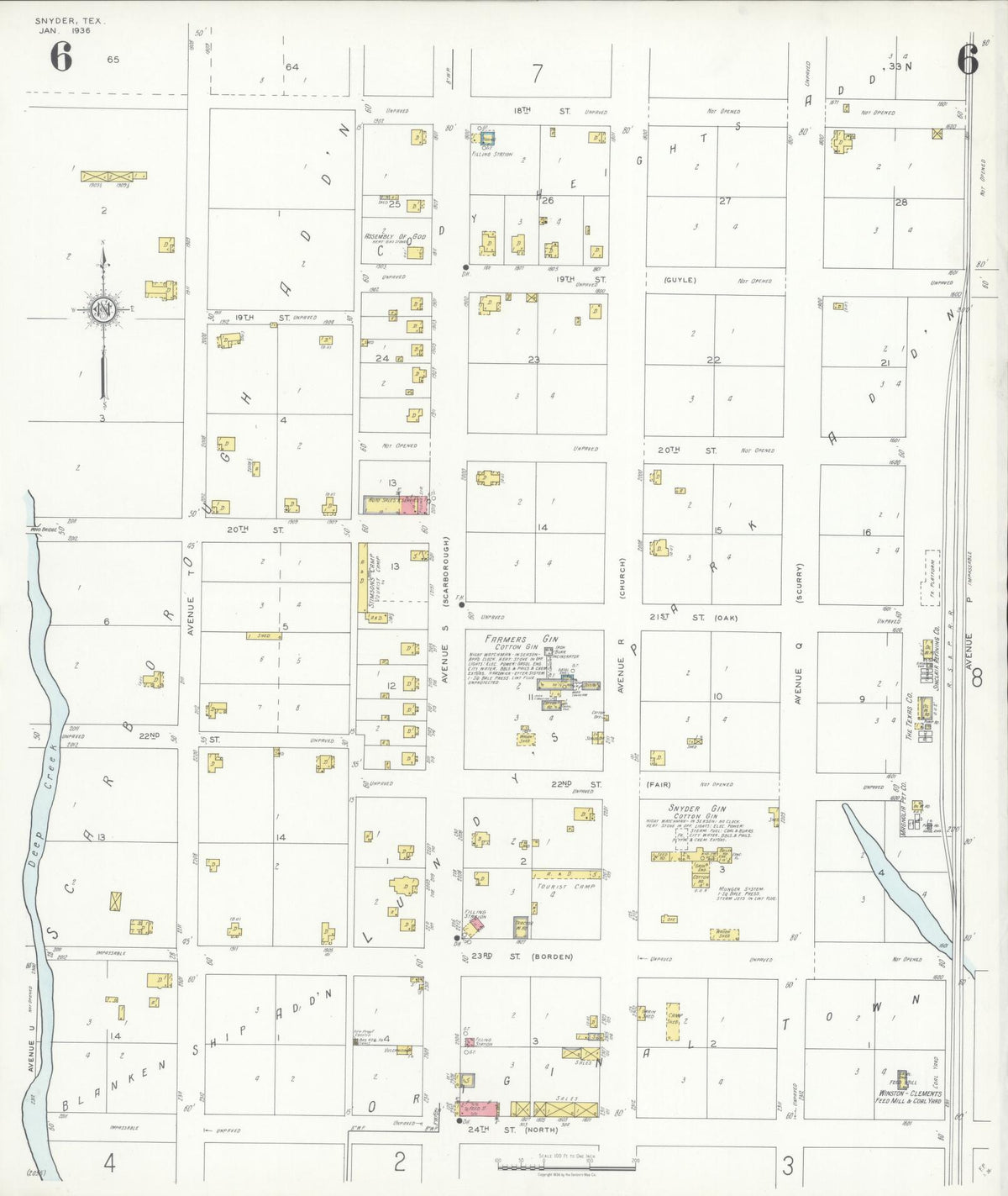 Sanborn Fire Insurance Map from Snyder, Scurry County, Texas (1936), Sheet #0006 - Historic Sanborn Fire Insurance Map Print, vintage old map wall art, antique decor, genealogy gift, Texas Texas map
