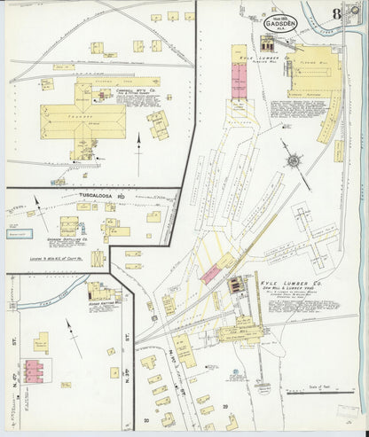 Sanborn Fire Insurance Map from Gadsden, Etowah County, Alabama (1910), Sheet #0008 - Complete Map Set gallery image, historic Sanborn map, vintage wall art, Alabama Alabama