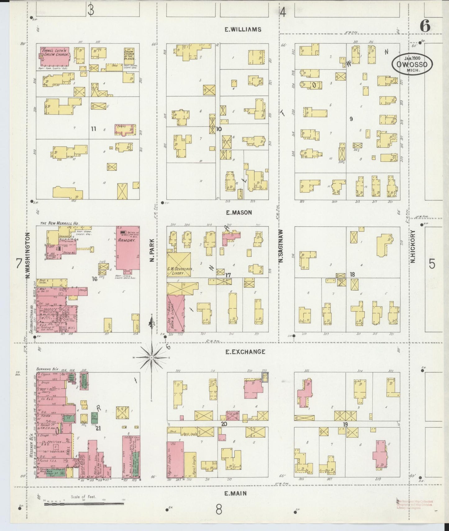 Sanborn Fire Insurance Map from Owosso, Shiawassee County, Michigan (1900), Sheet #0006 - Complete Map Set gallery image, historic Sanborn map, vintage wall art, Michigan Michigan