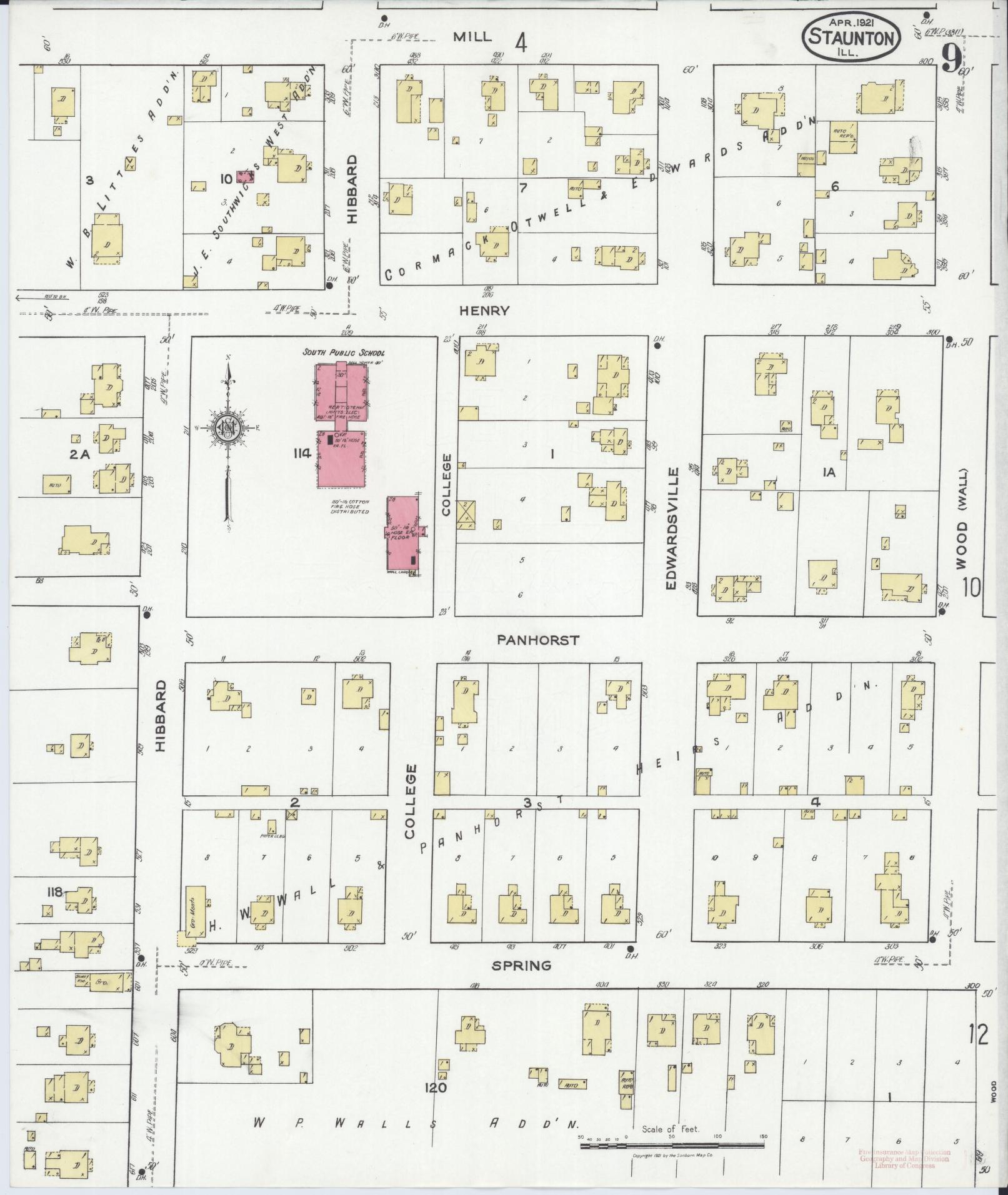 Sanborn Fire Insurance Map from Staunton, Macoupin County, Illinois (1921), Sheet #0009 - Complete Map Set gallery image, historic Sanborn map, vintage wall art, Illinois Illinois